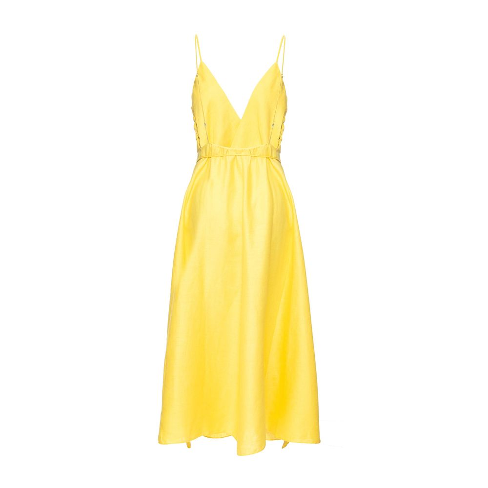 vestido de linho midi amarelo