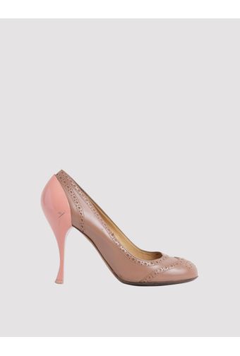 SAPATO-MEIA-PATA-BONECA-SALTO-ALTO-FICO-E-BICO-REDONDO-MARROM-E-ROSA-MARROM-E-ROSA