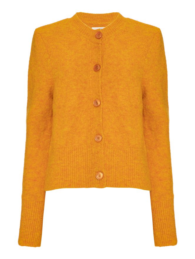 mustard colored cardigan
