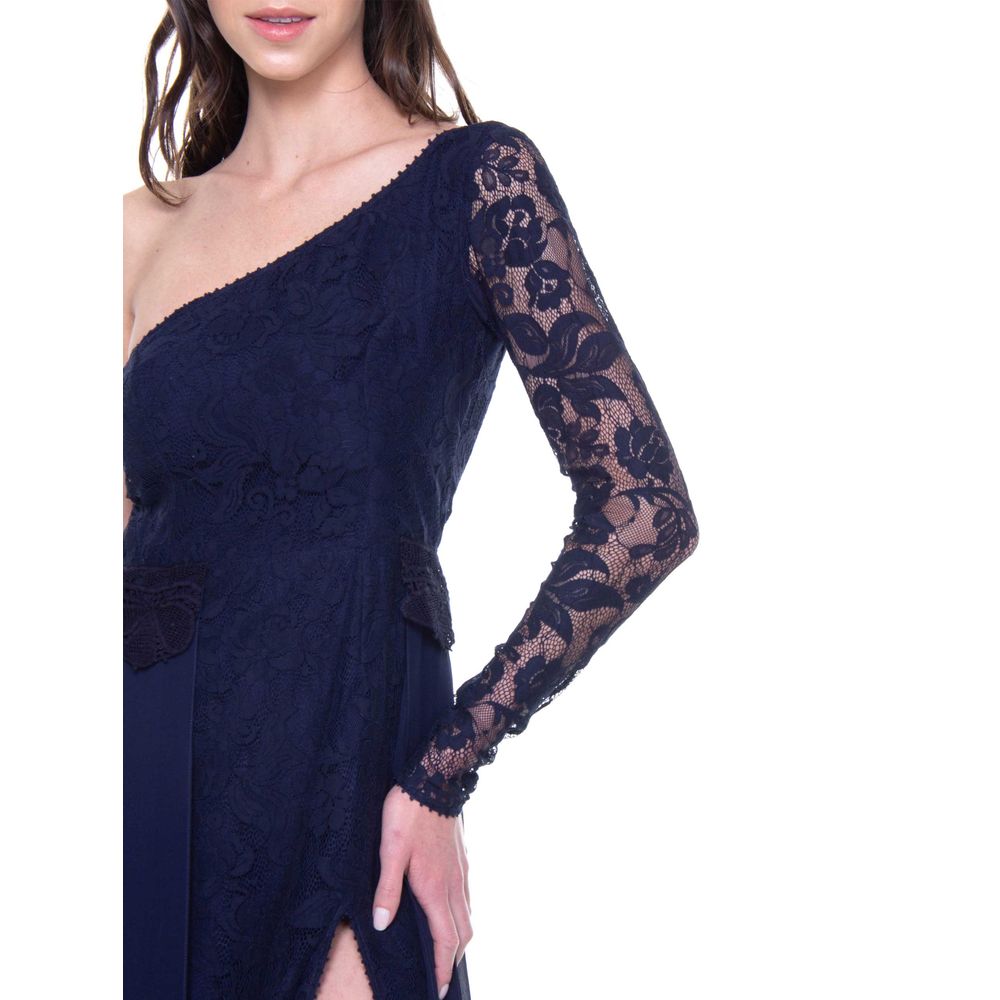 vestido longo renda azul marinho