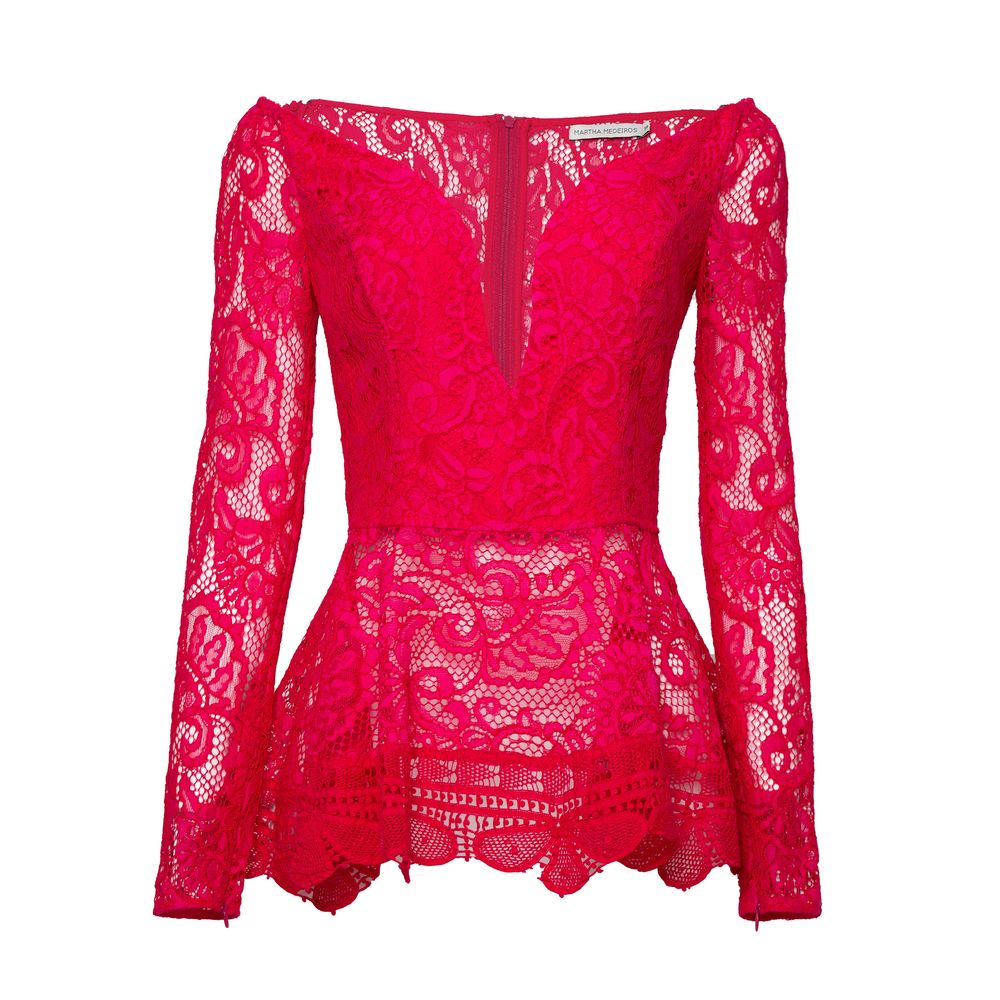 Blusa Manga Longa Tai Peplum Vermelha Shopping Cidade Jardim