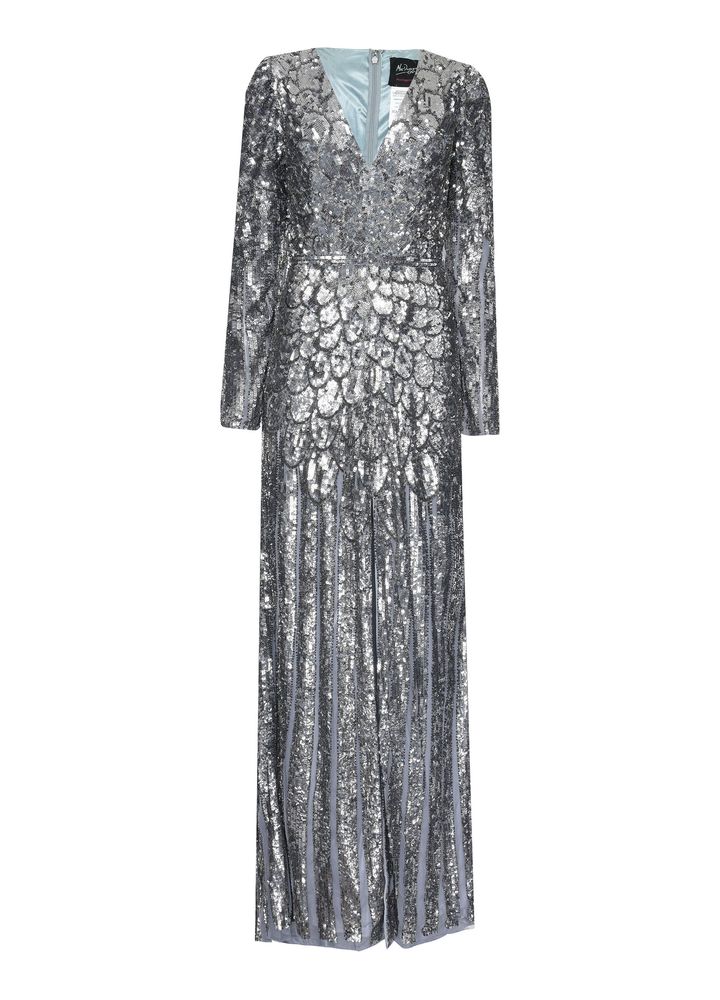 Vestido-Longo-Paetes-Prateado
