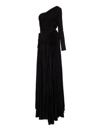 VESTIDO-LONG-DRESS-ASYMETRIC-DRAPED-BLACK